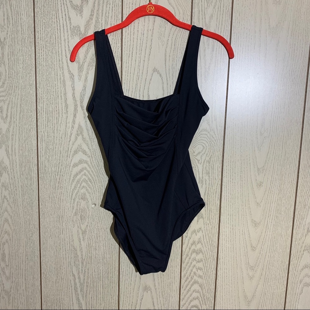 Calvin Klein Ruched Panel Solid Pleated One Piece - image 2